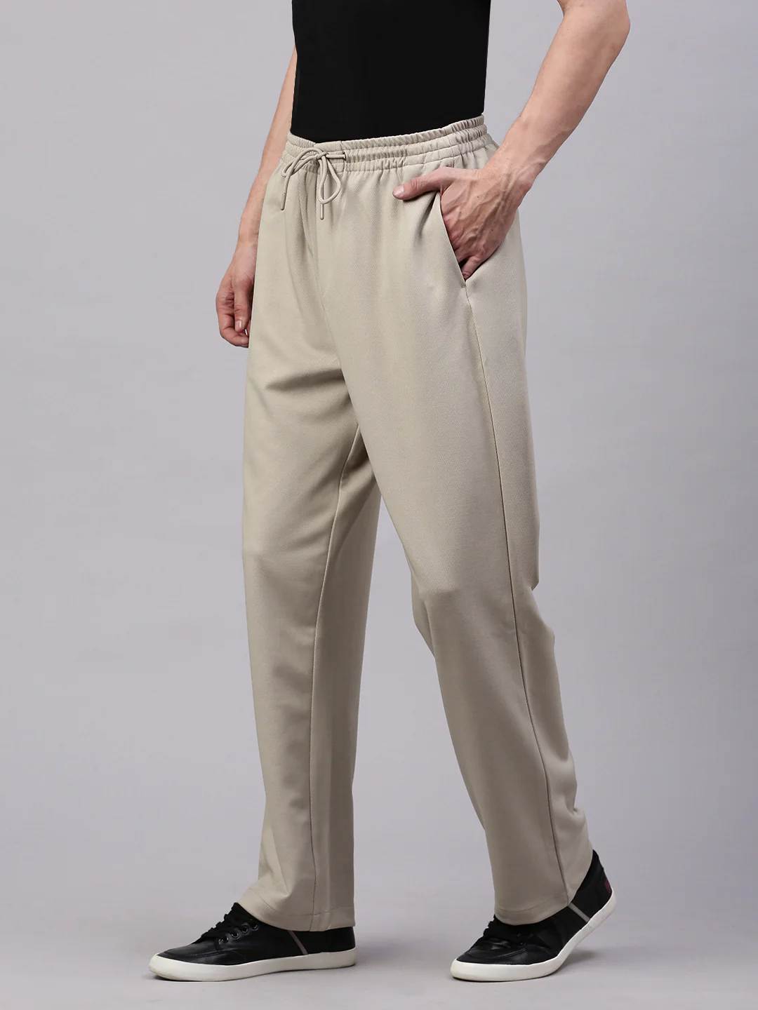 Men's Light Beige Relaxed Fit Solid Casual Jogger - Image 2