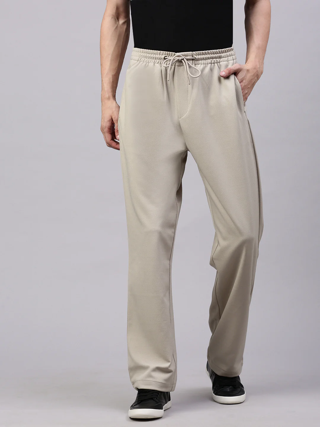 Men's Light Beige Relaxed Fit Solid Casual Jogger - Image 3
