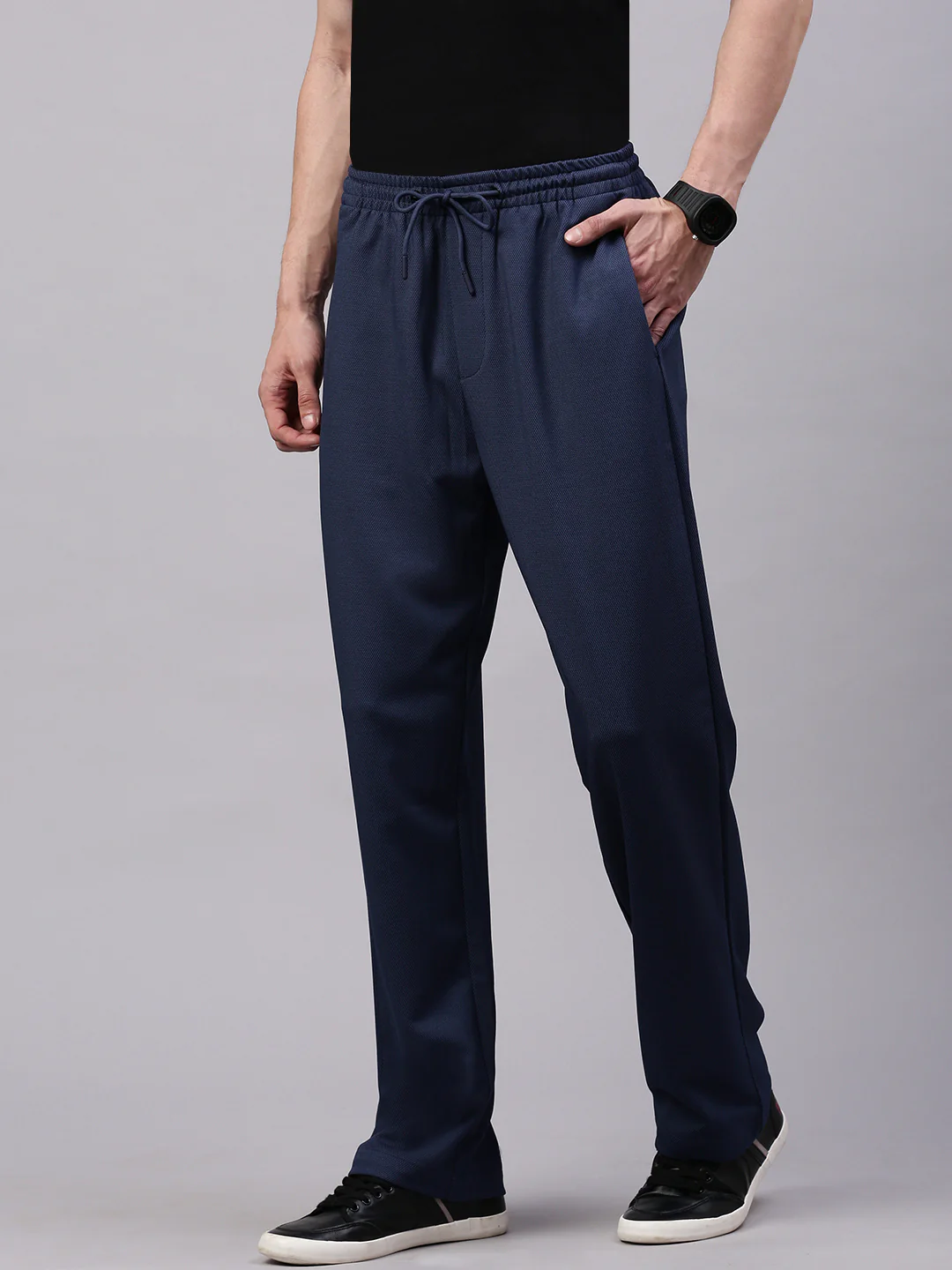 Men's English Blue Relaxed Fit Solid Casual Jogger - Image 3