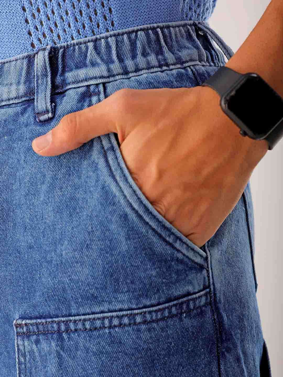 Men's Blue Relaxed Fit Solid Utility Jeans - Image 7