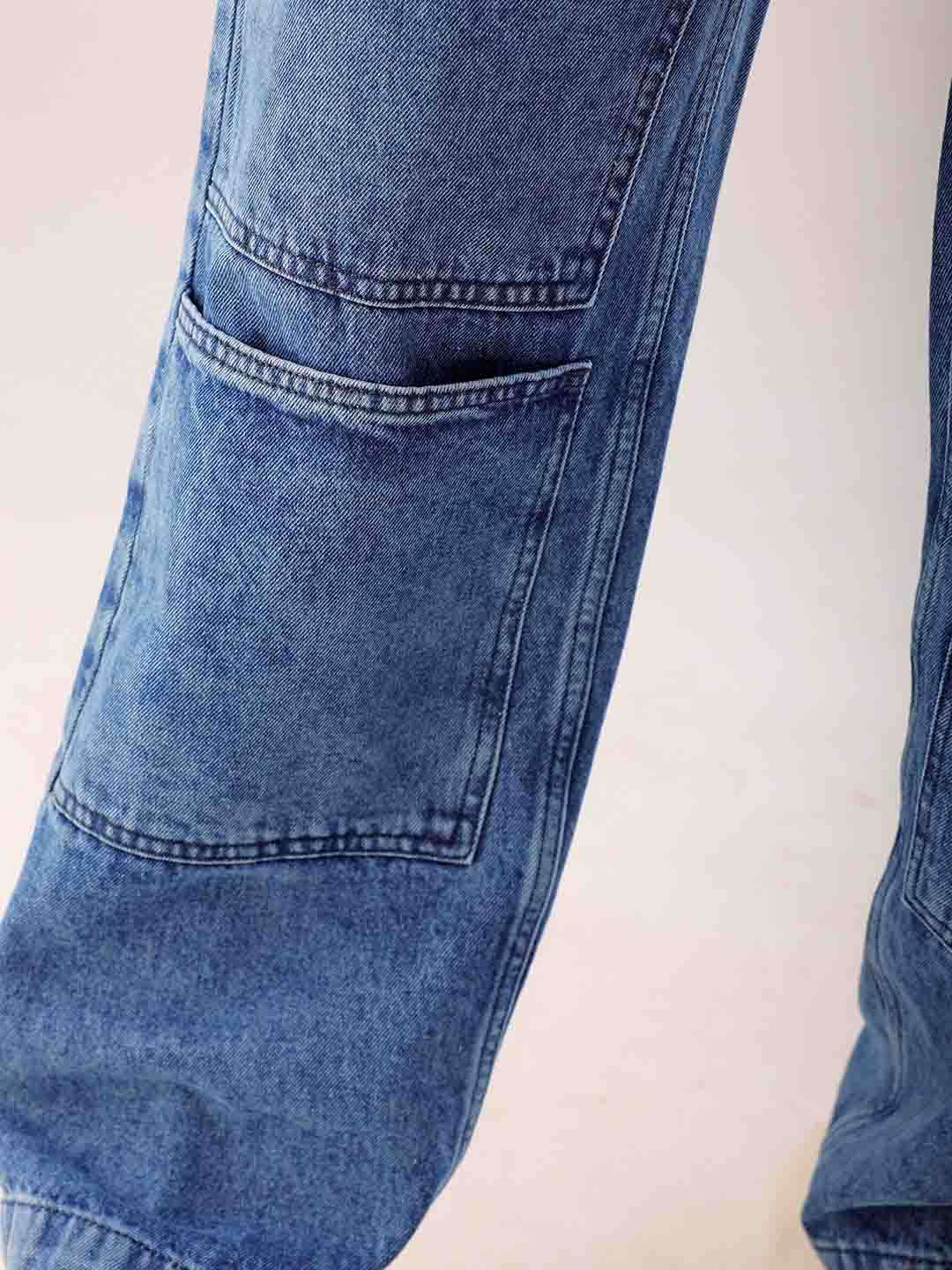 Men's Blue Relaxed Fit Solid Utility Jeans - Image 8