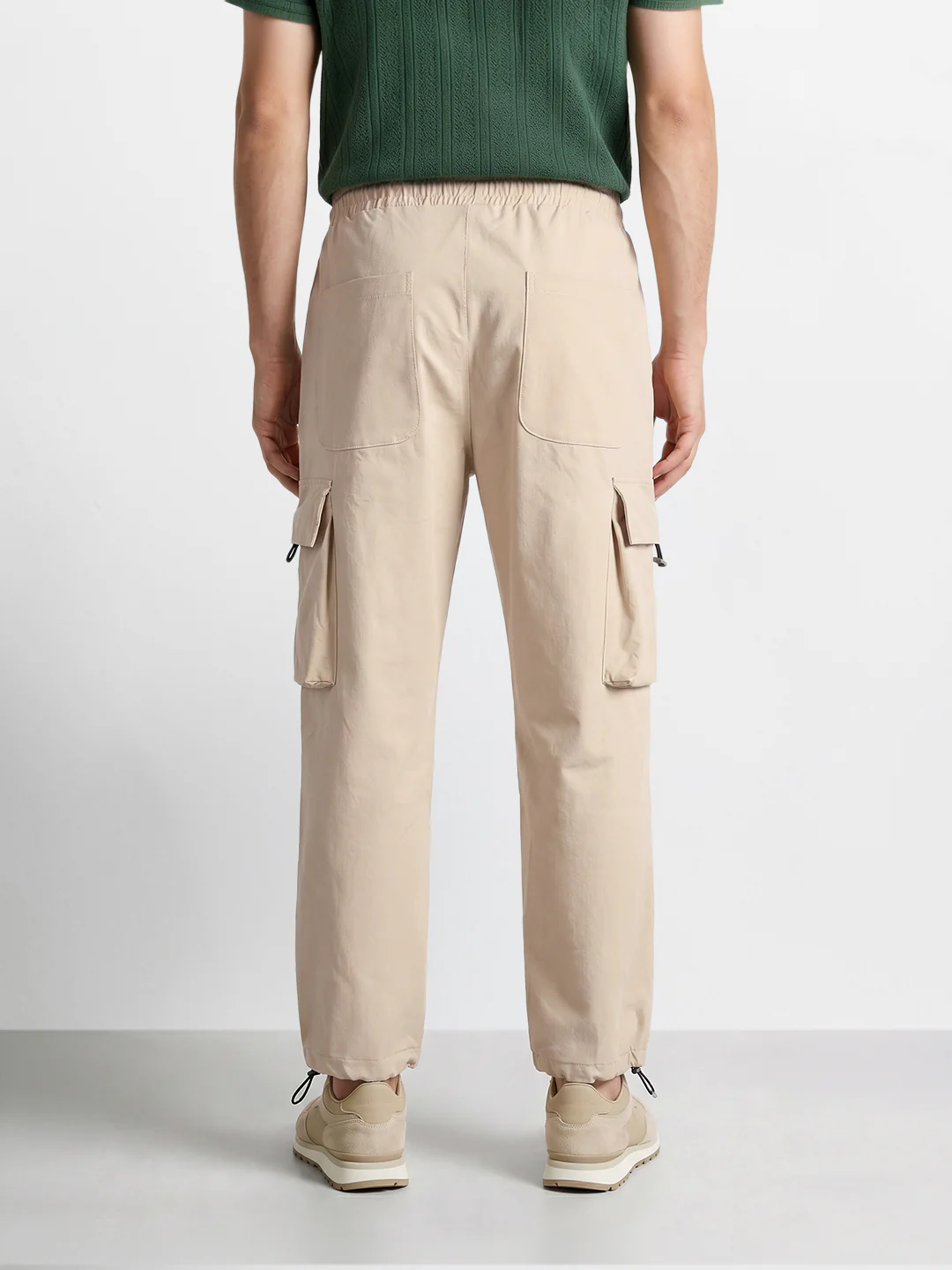 Men's Beige Baggy Fit Solid Utility Cargo - Image 4