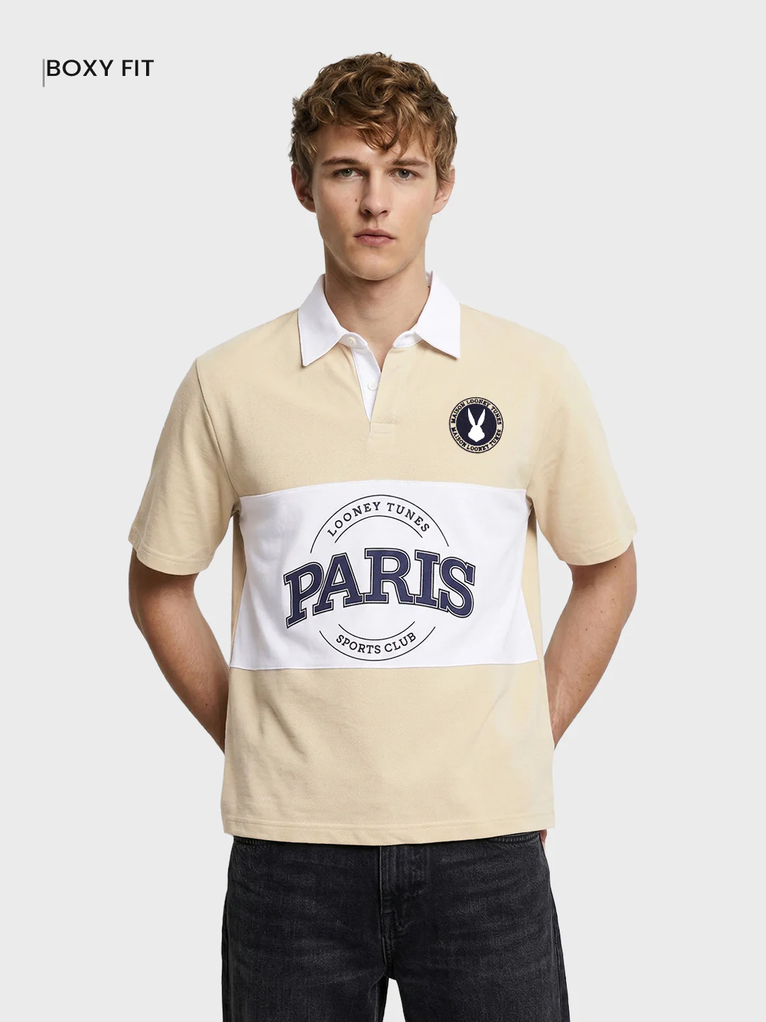 Men's Beige Boxy Fit Loony Tune character T-Shirt - Image 2