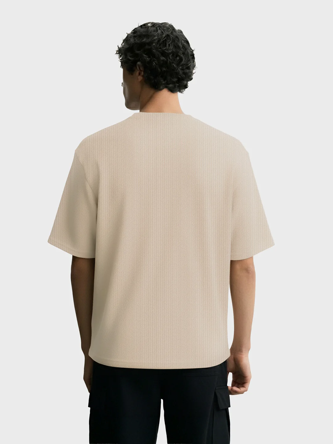 Men's Beige Boxy Fit Textured Casual T-Shirt - Image 2
