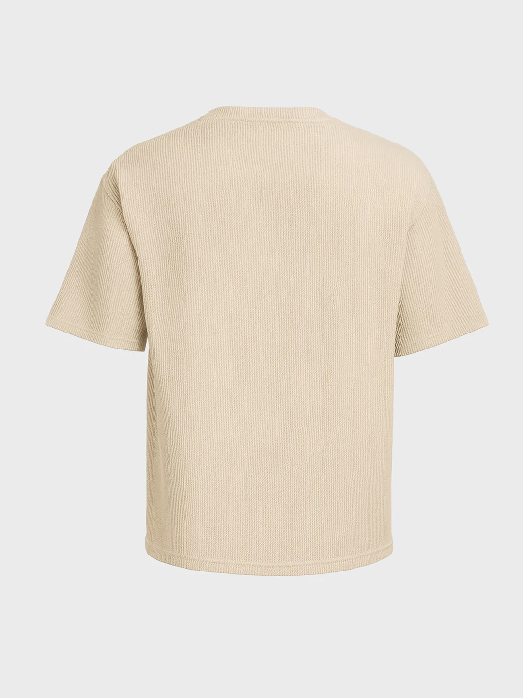 Men's Beige Boxy Fit Textured Casual T-Shirt - Image 4