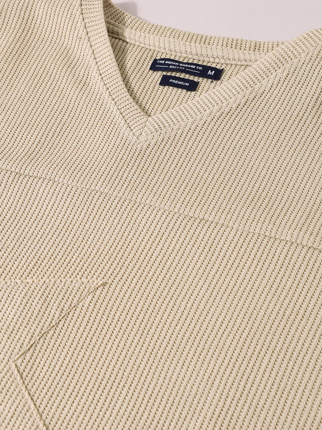Men's Beige Boxy Fit Textured Casual T-Shirt - Image 5