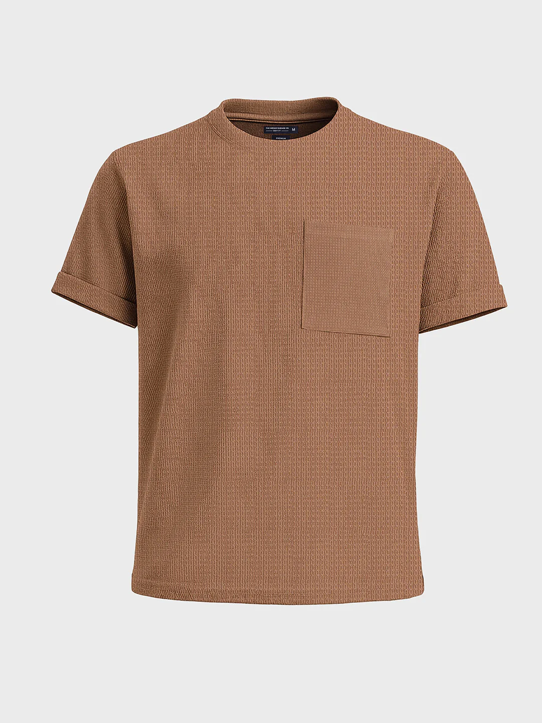Men's Beige Boxy Fit Textured Casual T-Shirt - Image 3