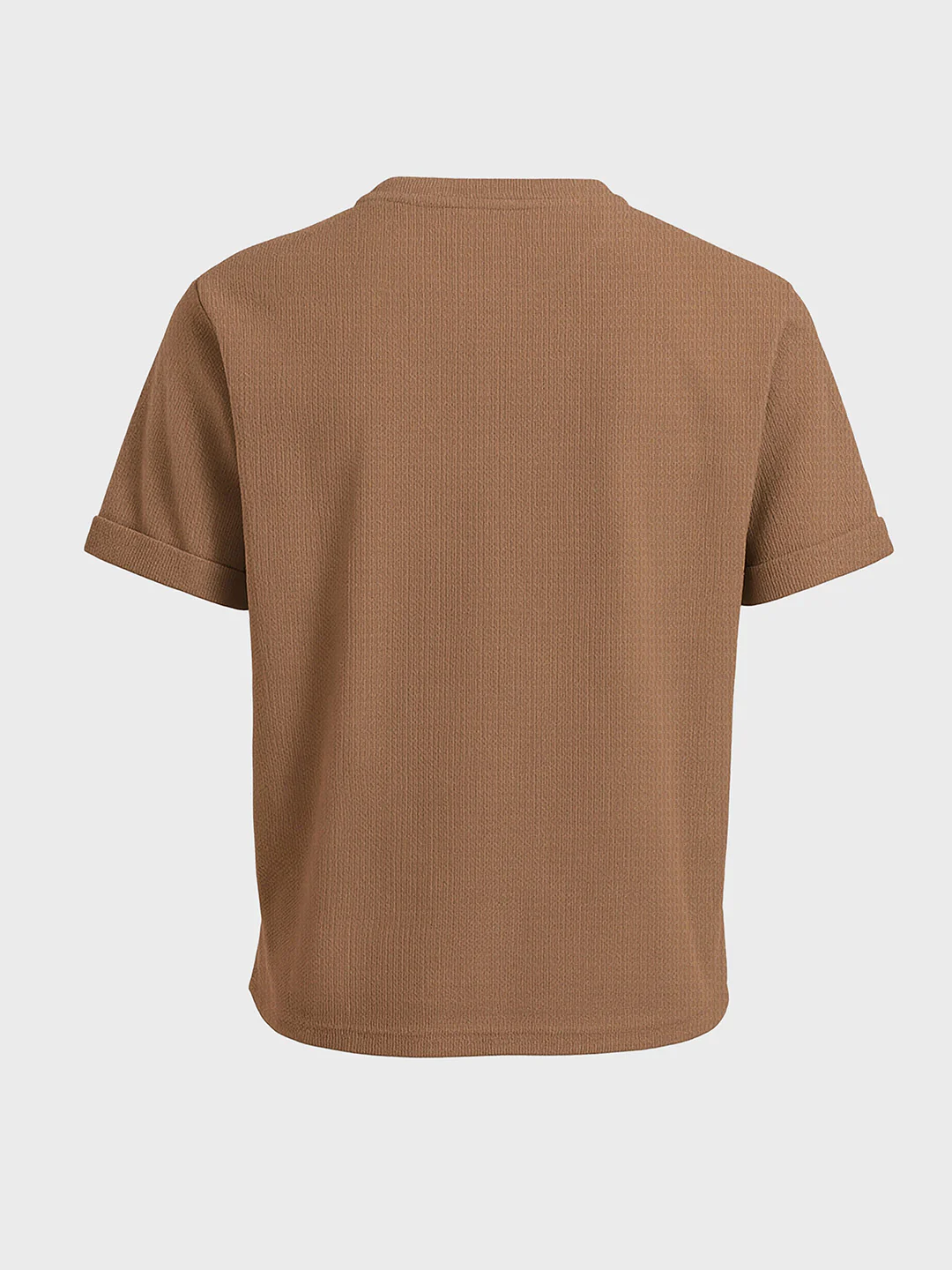 Men's Beige Boxy Fit Textured Casual T-Shirt - Image 4