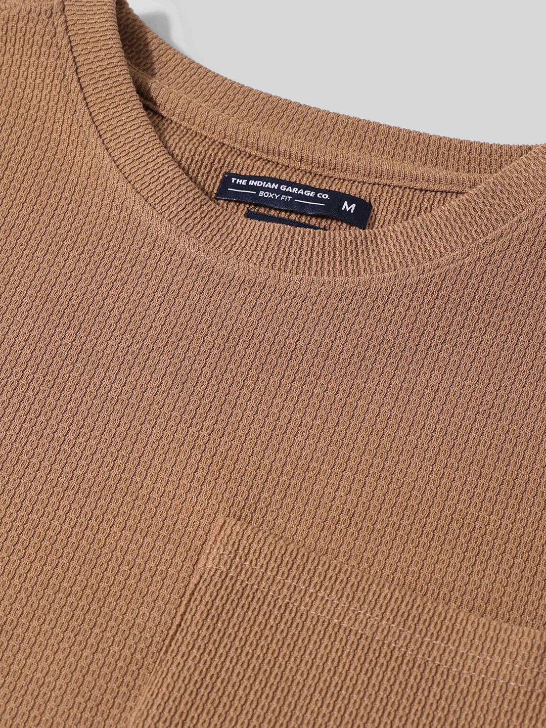 Men's Beige Boxy Fit Textured Casual T-Shirt - Image 5