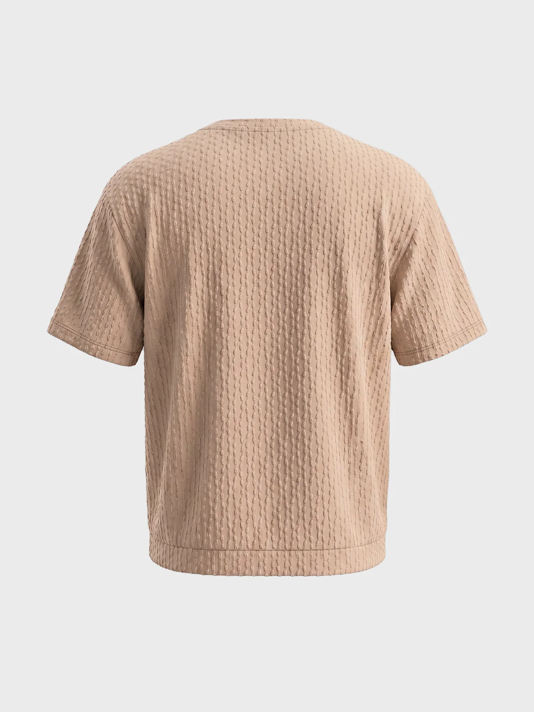 Men's Beige Boxy Fit Textured Resort Wear T-Shirt - Image 5