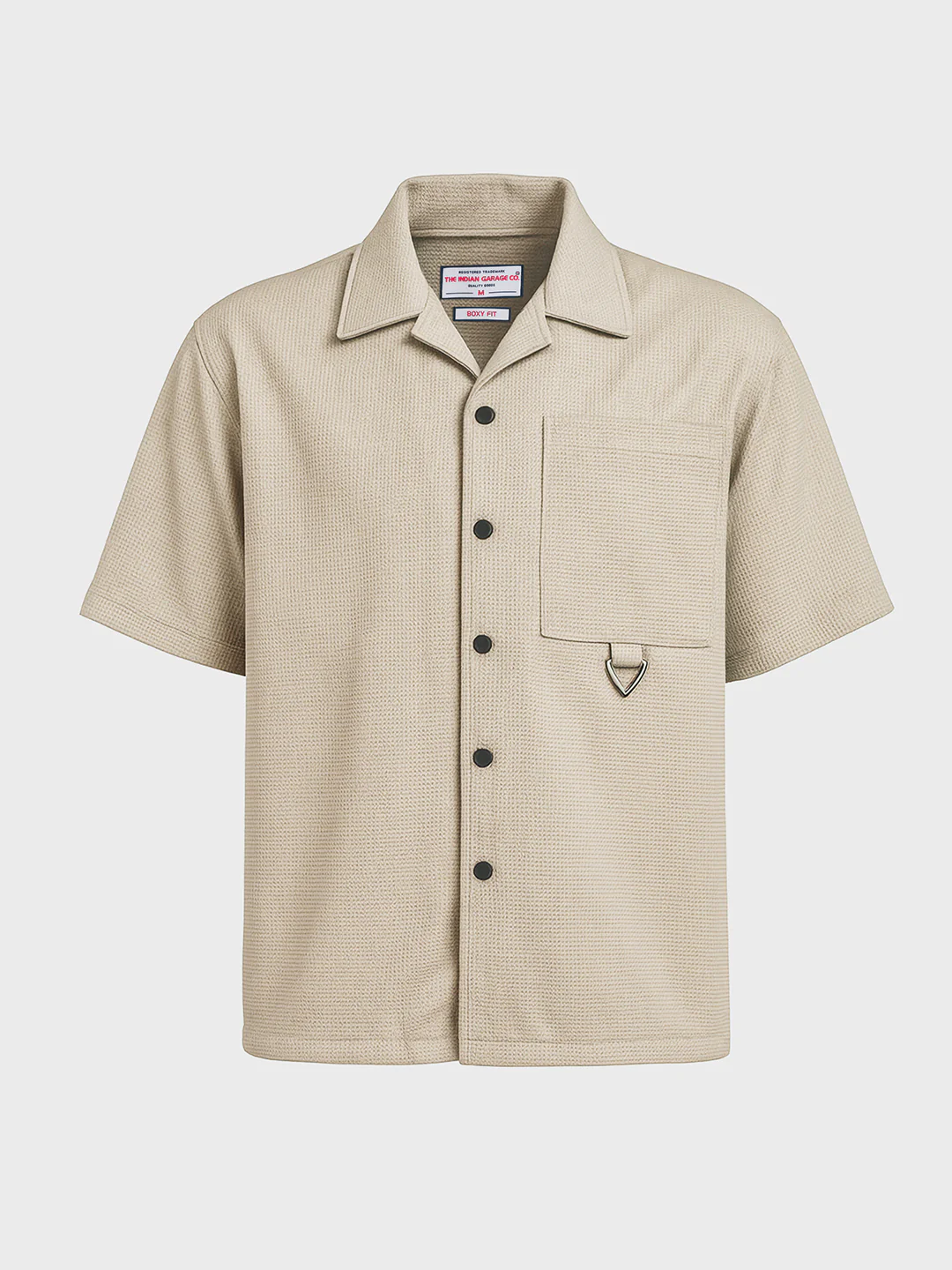 Men's Beige Boxy Fit Textured Utility Shirt - Image 3