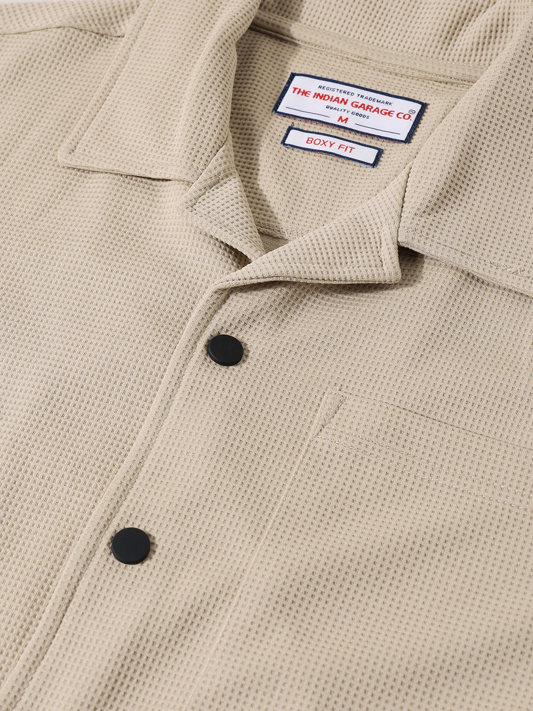 Men's Beige Boxy Fit Textured Utility Shirt - Image 5