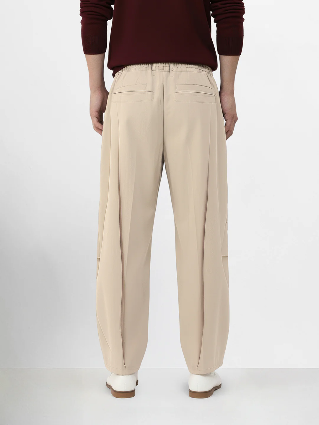 Men's Beige Loose Fit Solid Utility Trousers - Image 2