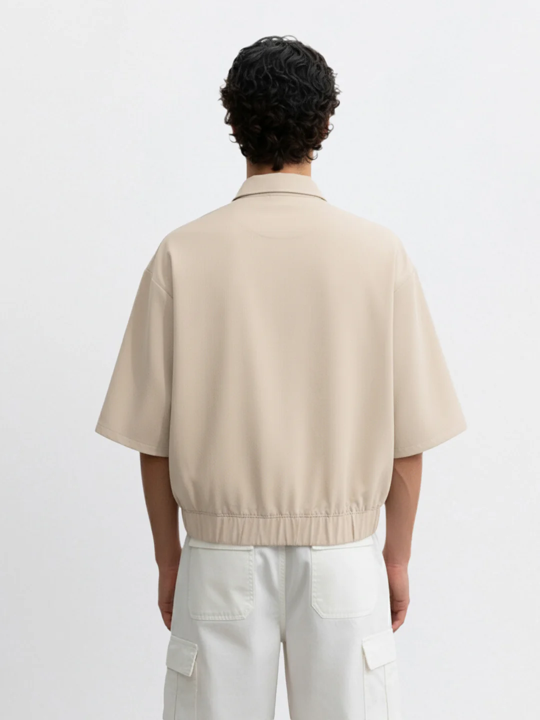 Men's Beige Oversized Fit Solid Warner Bros Jacket - Image 2