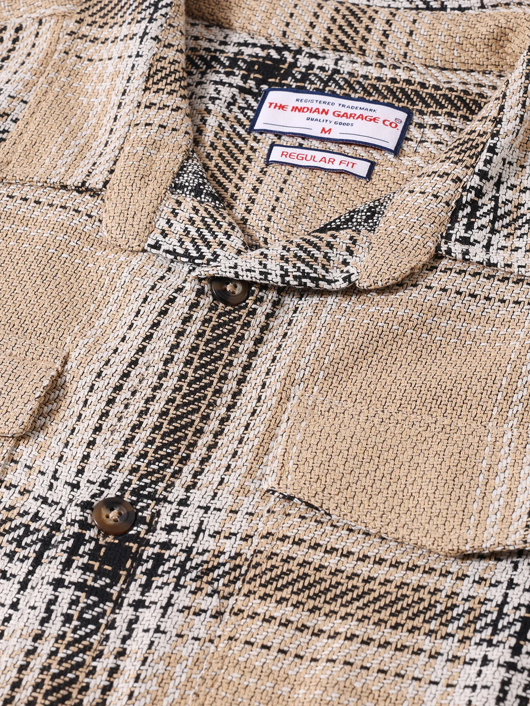 Men's Beige Regular Fit Checked Casual Shirt - Image 3