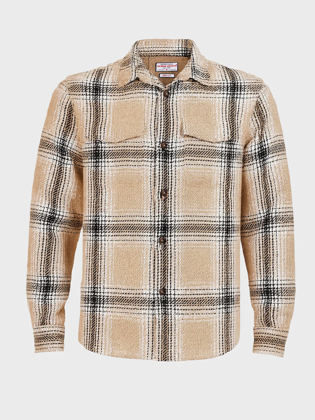 Men's Beige Regular Fit Checked Casual Shirt - Image 4