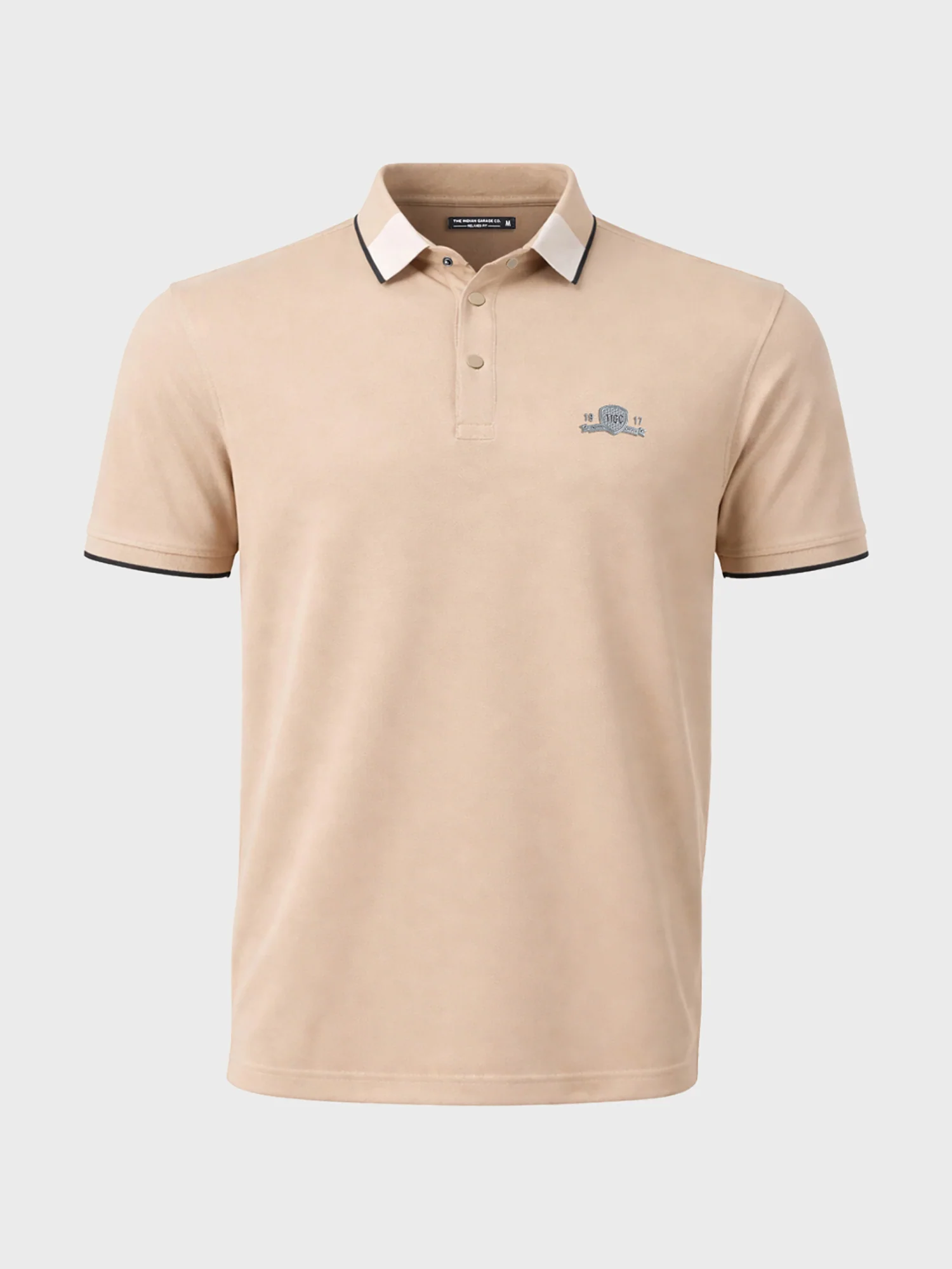 Men's Beige Regular Fit Embroidered Casual T-Shirts - Image 5
