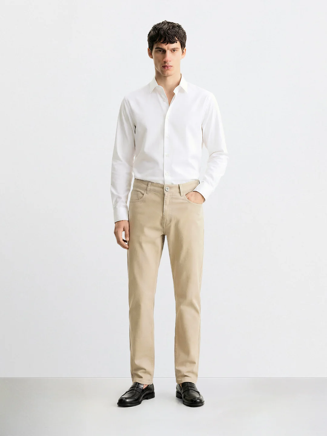 Men's Beige Regular Fit Solid Casual Chinos - Image 3