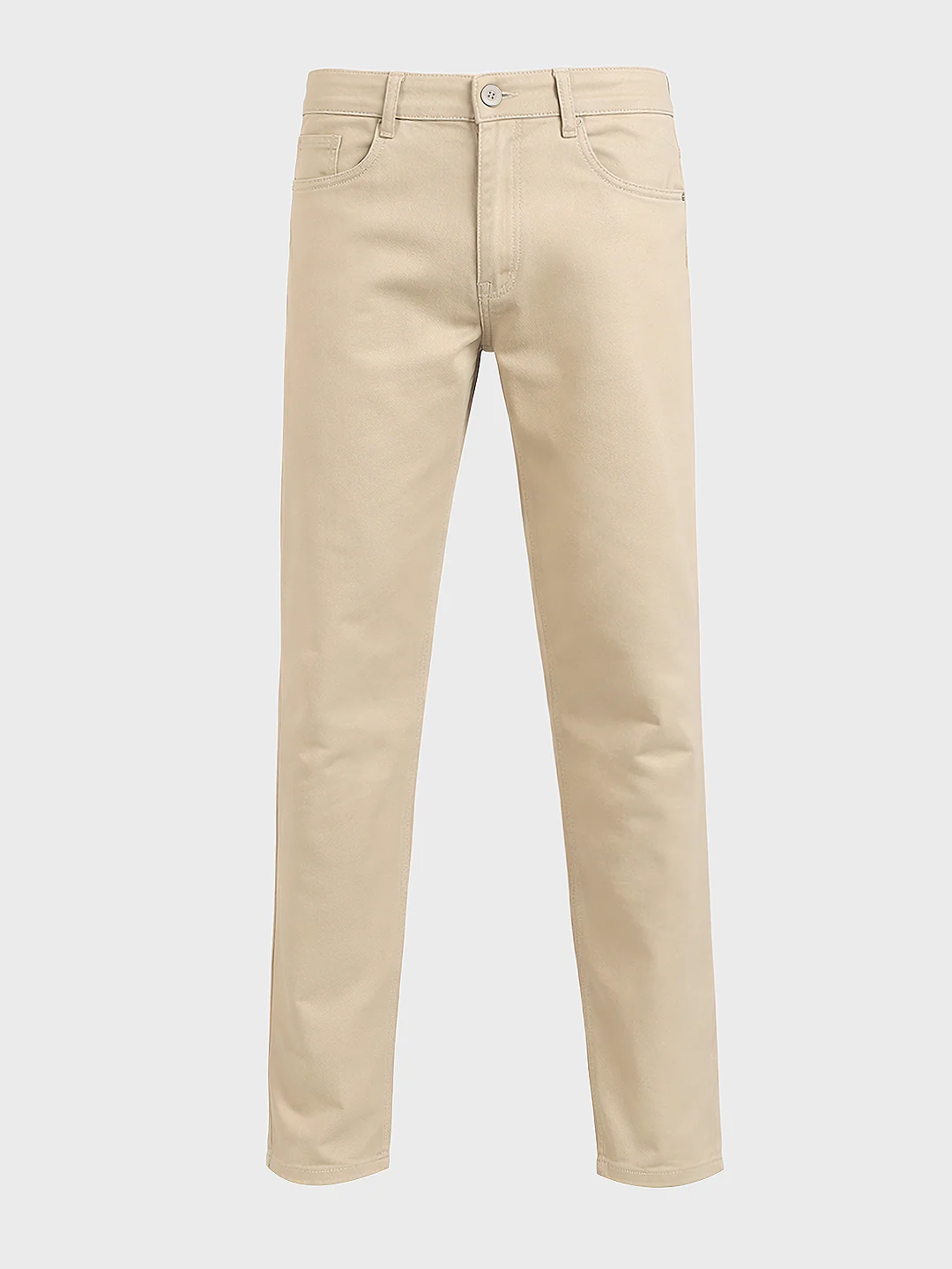 Men's Beige Regular Fit Solid Casual Chinos - Image 4