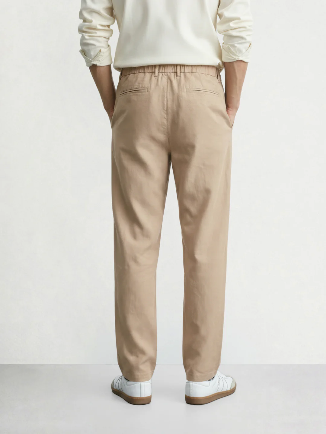 Men's Beige Regular Fit Solid Casual Trousers - Image 2