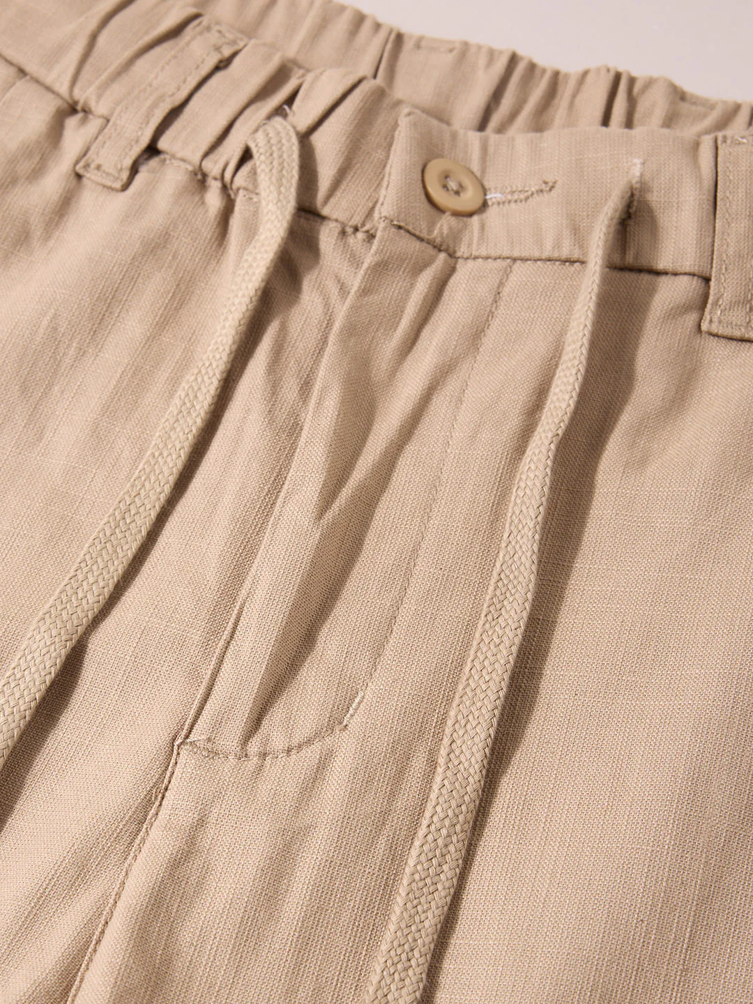 Men's Beige Regular Fit Solid Casual Trousers - Image 7