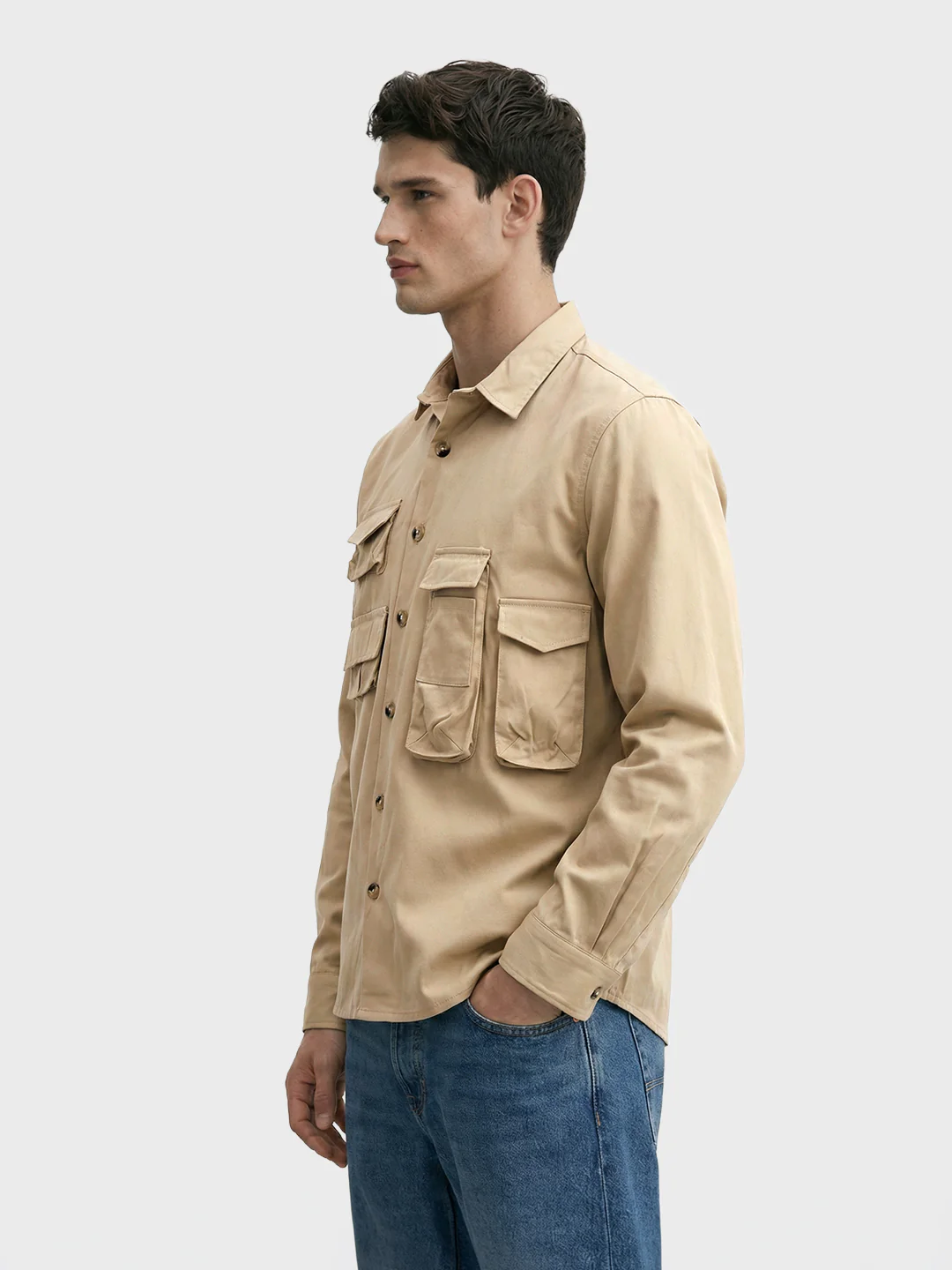 Men's Beige Regular Fit Solid Street Wear Shirt - Image 2