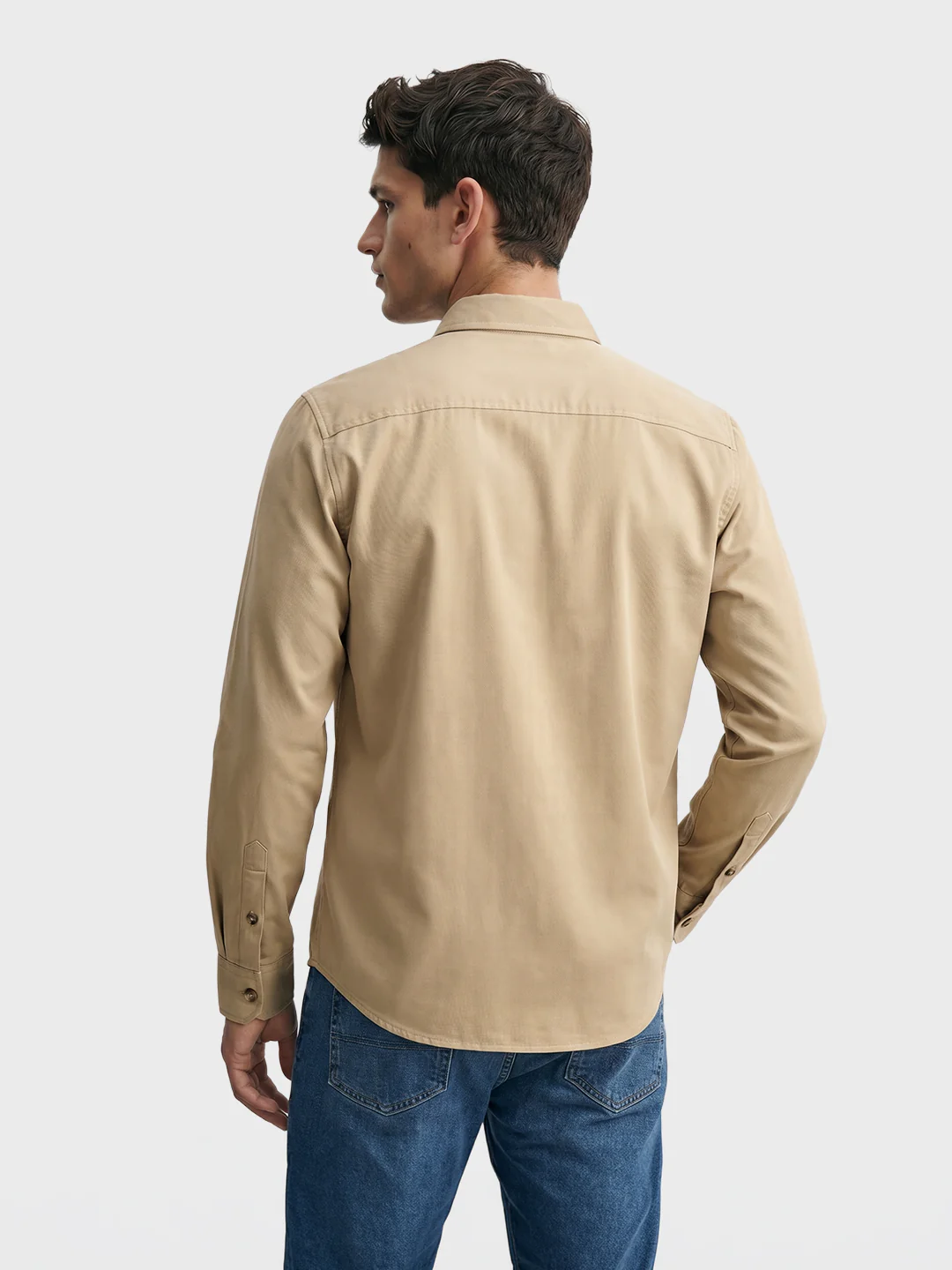 Men's Beige Regular Fit Solid Street Wear Shirt - Image 3