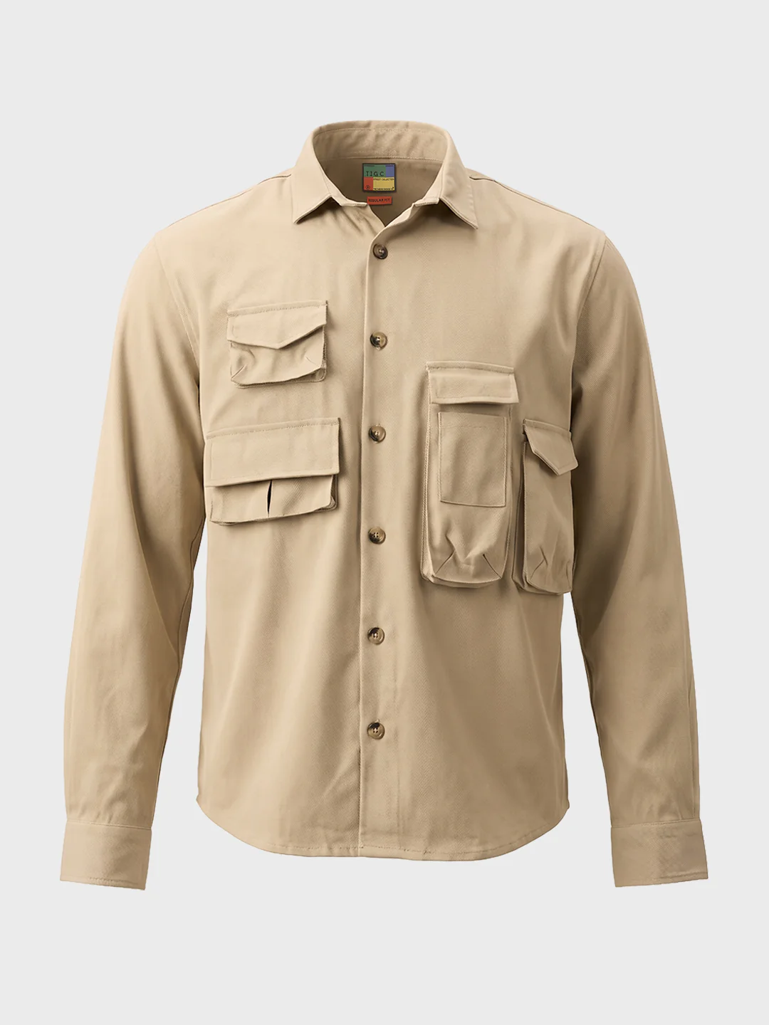 Men's Beige Regular Fit Solid Street Wear Shirt - Image 4