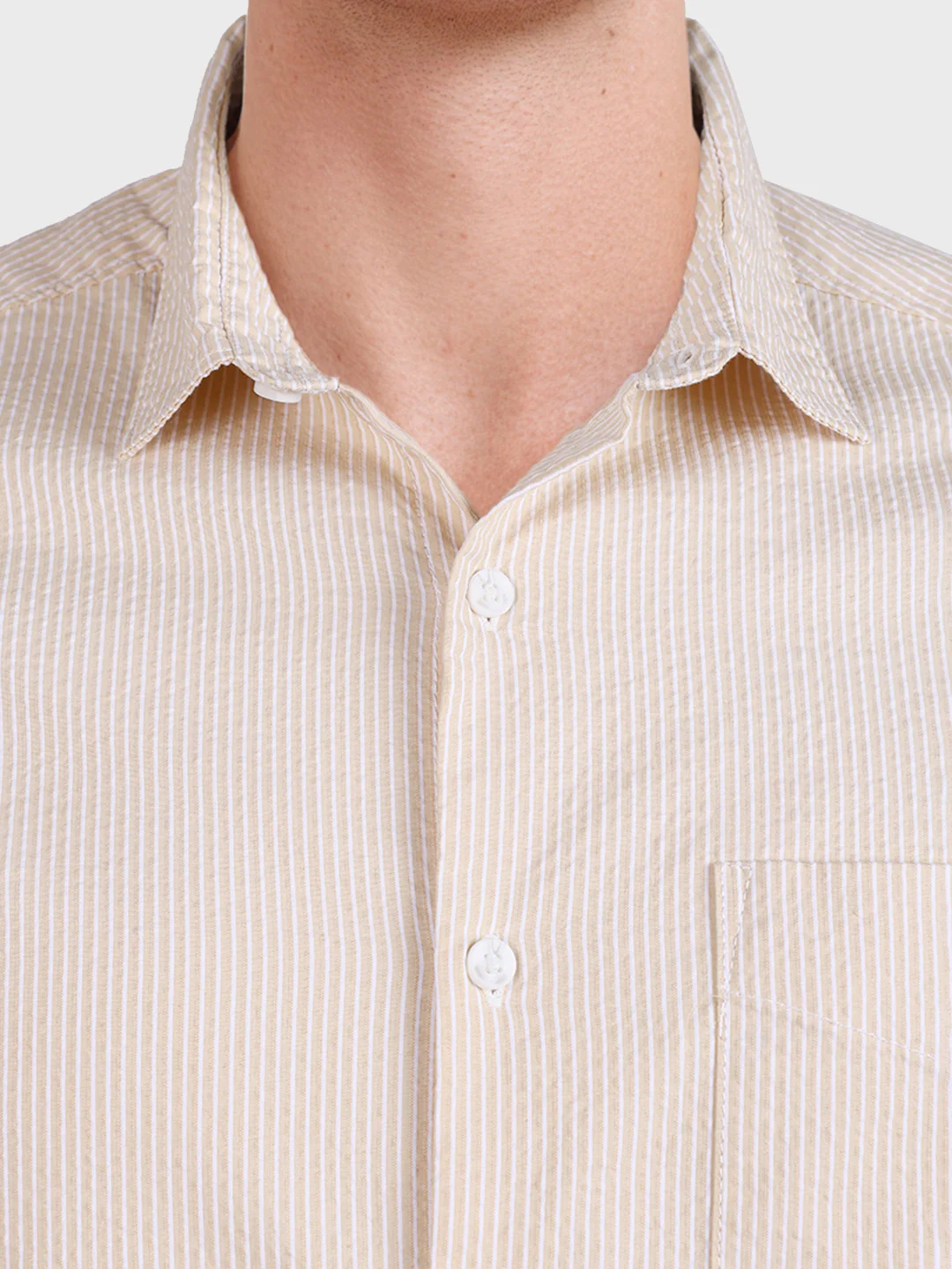 Men's Beige Regular Fit Striped Casual Shirt - Image 3