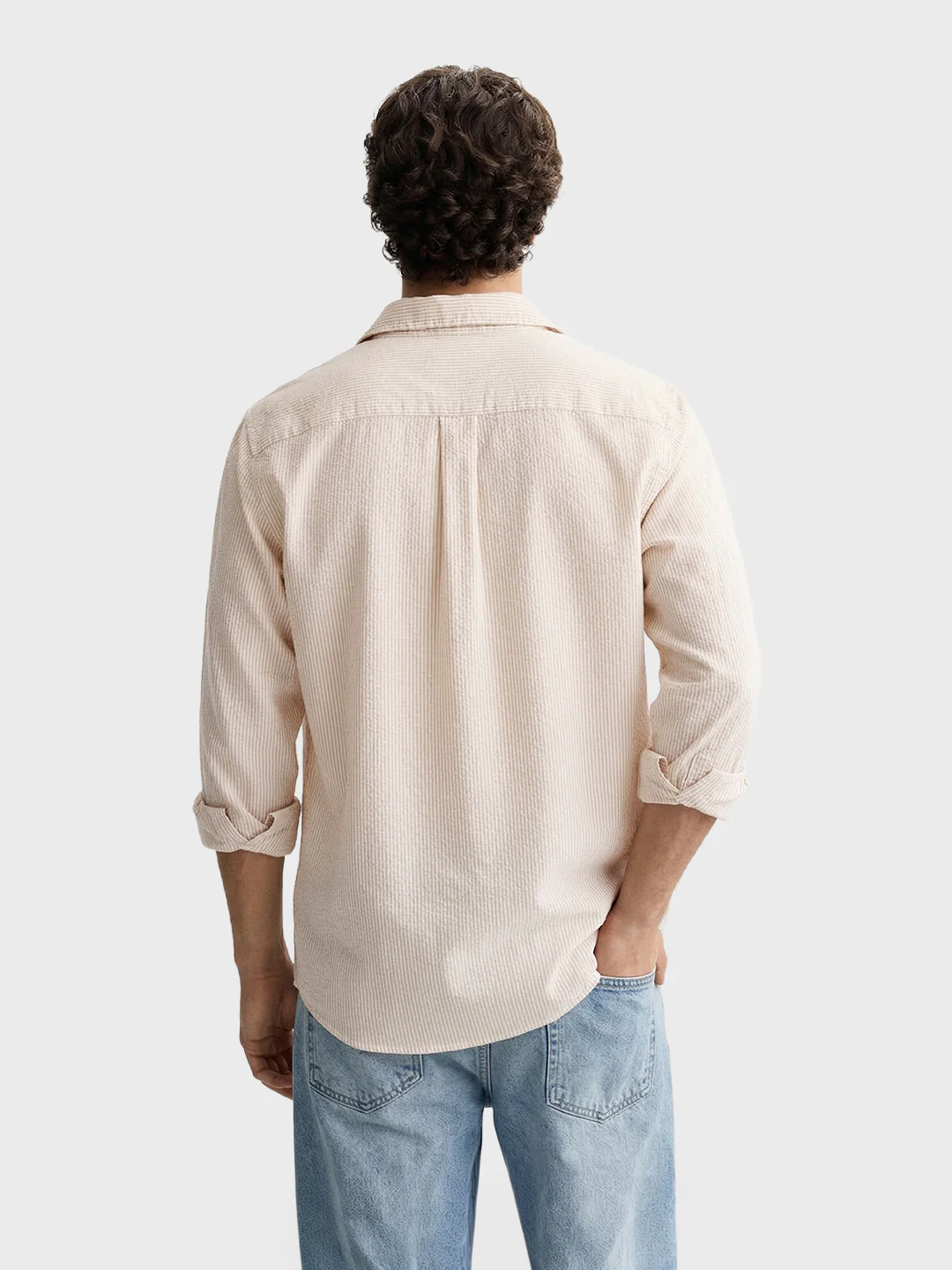 Men's Beige Regular Fit Striped Casual Shirt - Image 5