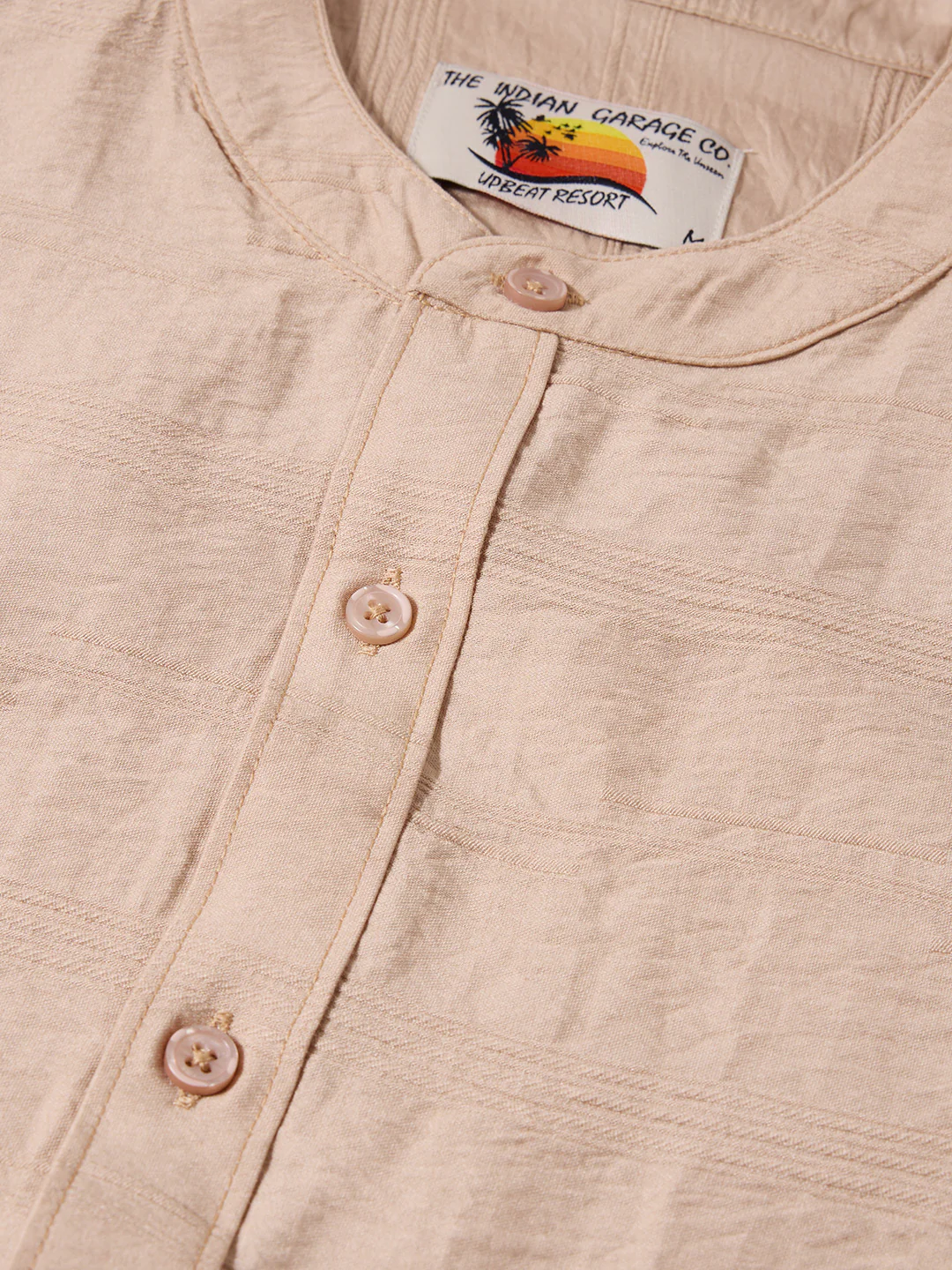 Men's Beige Regular Fit Textured Resort Wear Shirt - Image 3