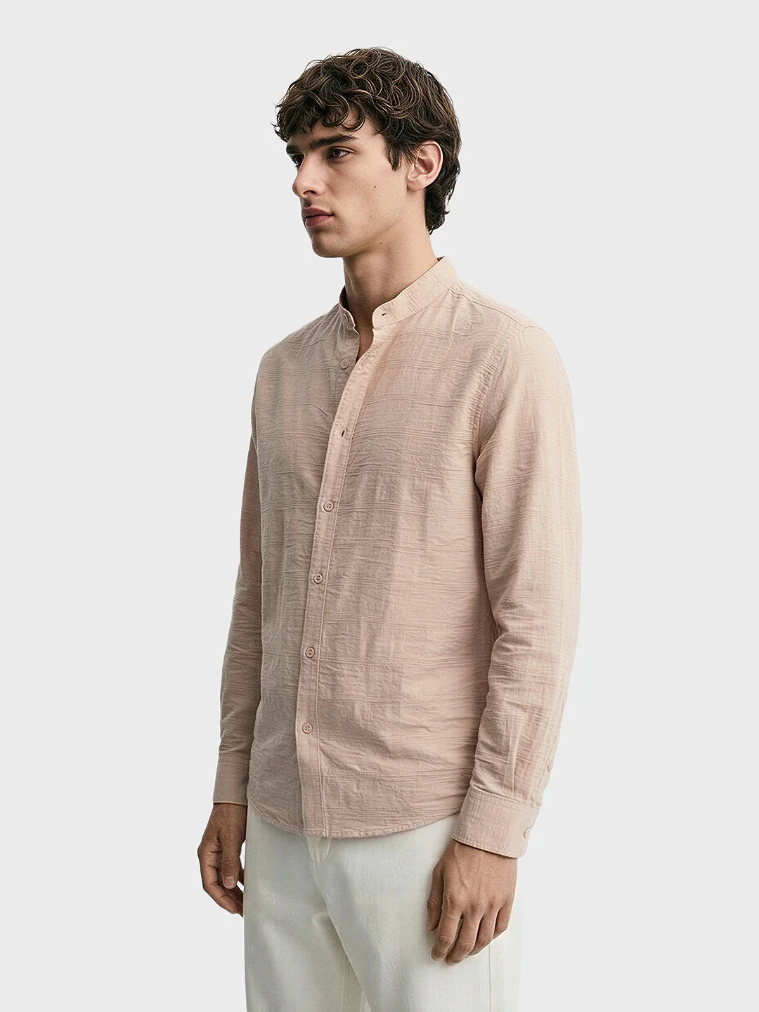 Men's Beige Regular Fit Textured Resort Wear Shirt - Image 4