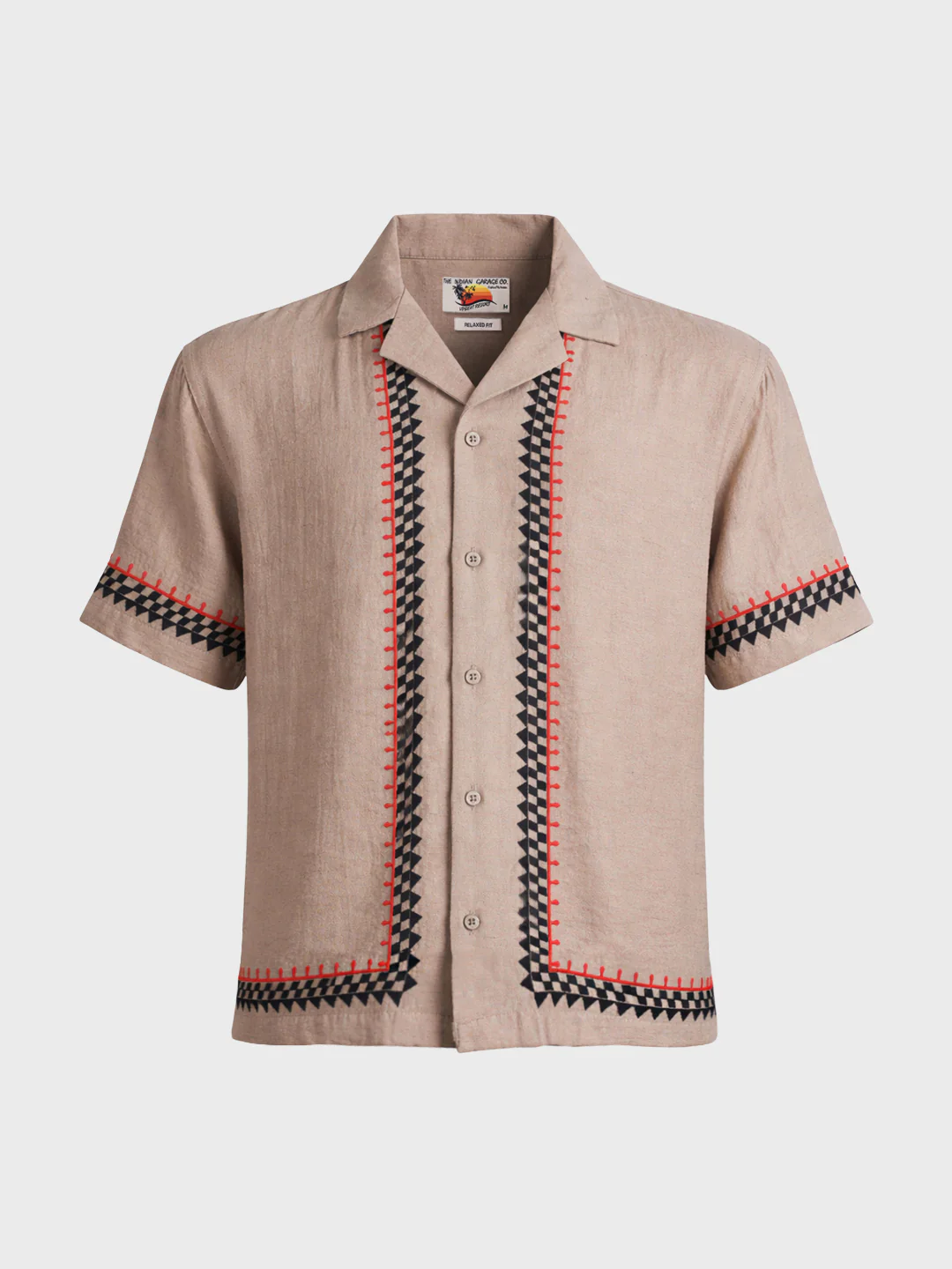 Men's Beige Relaxed Fit Embroidered Casual Shirt - Image 5
