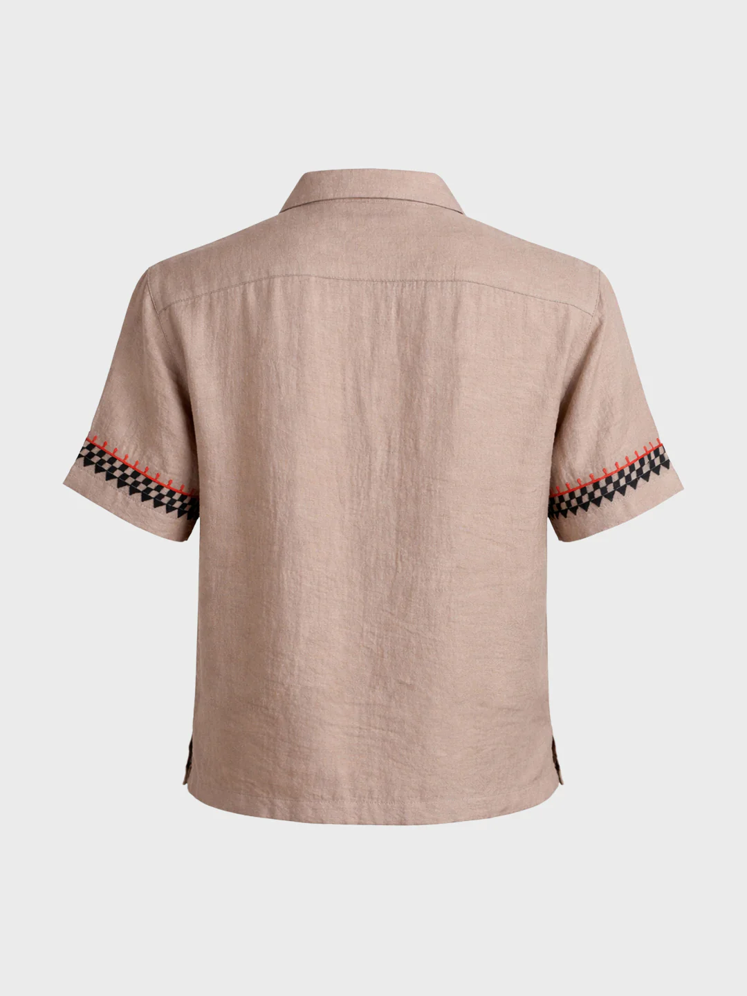 Men's Beige Relaxed Fit Embroidered Casual Shirt - Image 6