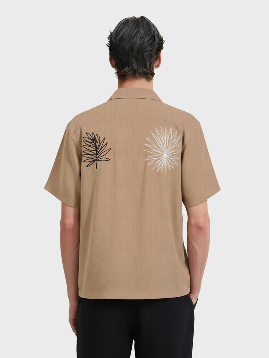 Men's Beige Relaxed Fit Embroided Resort Wear Shirt - Image 2