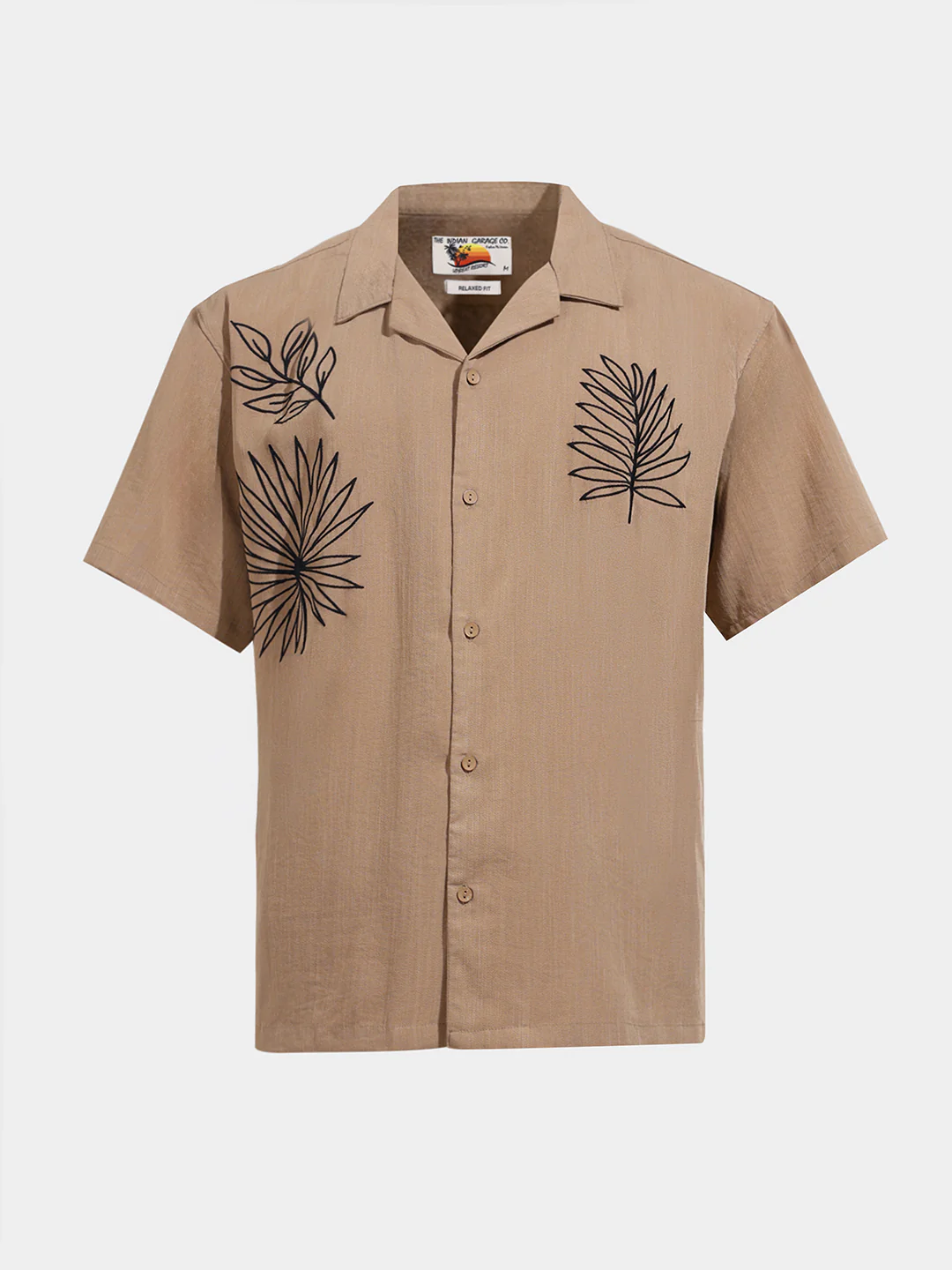 Men's Beige Relaxed Fit Embroided Resort Wear Shirt - Image 3