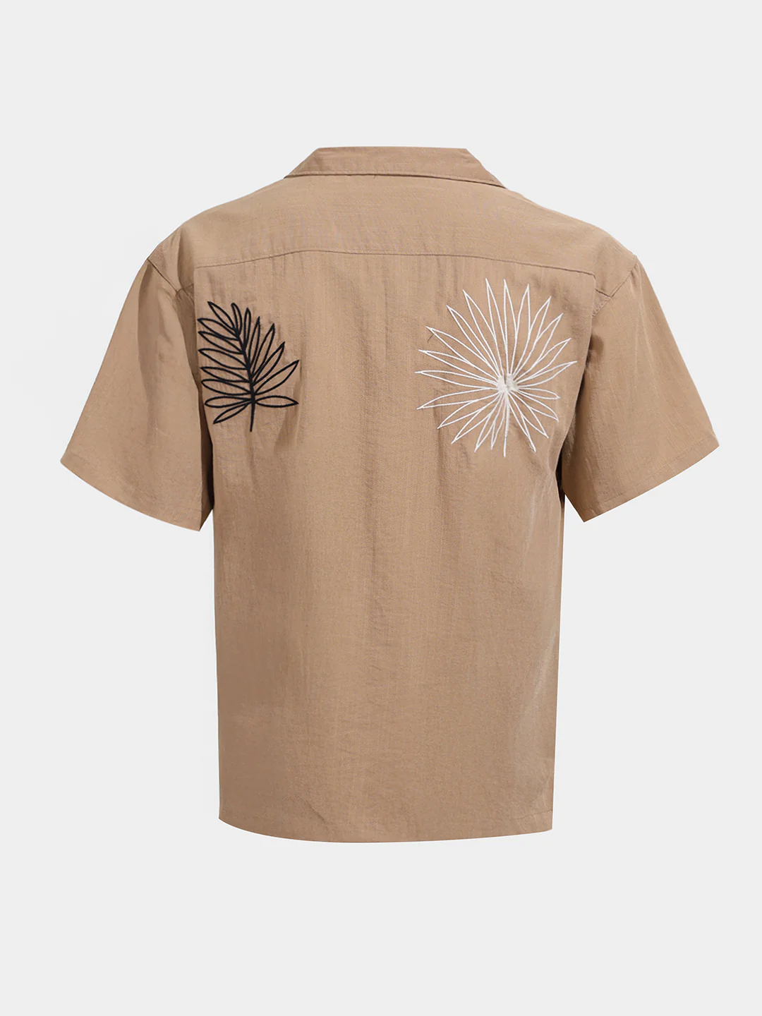 Men's Beige Relaxed Fit Embroided Resort Wear Shirt - Image 4