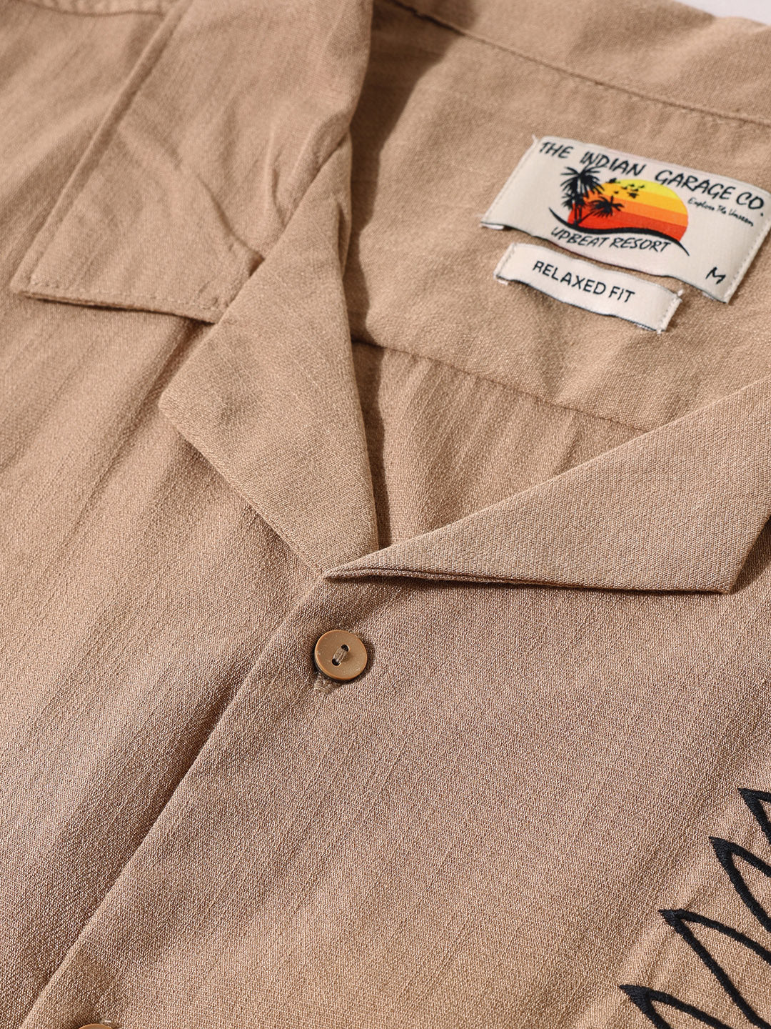 Men's Beige Relaxed Fit Embroided Resort Wear Shirt - Image 5