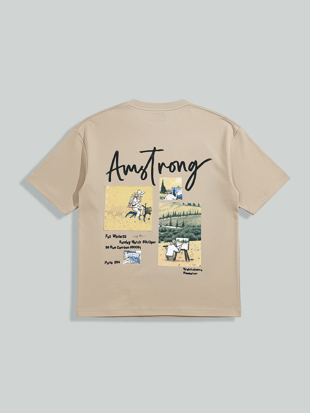 Men's Beige Relaxed Fit Embroided 240 GSM Casual T-Shirt - Image 6