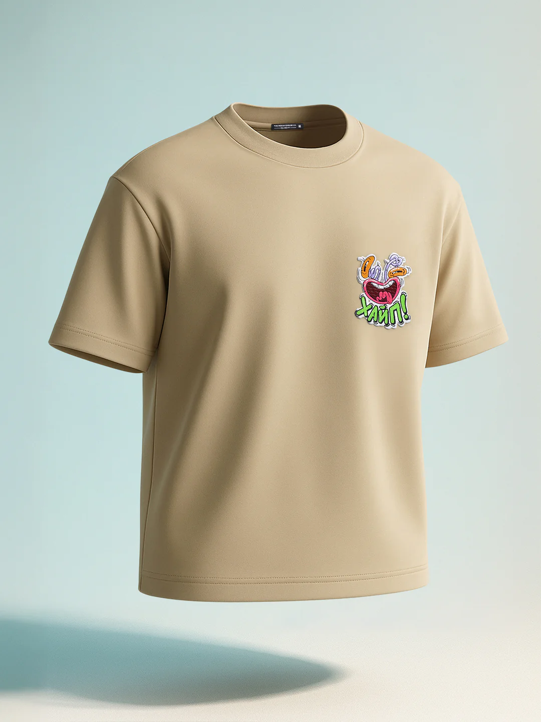 Men's Beige Relaxed Fit Embroided 240 GSM Graphic  T-Shirt - Image 2