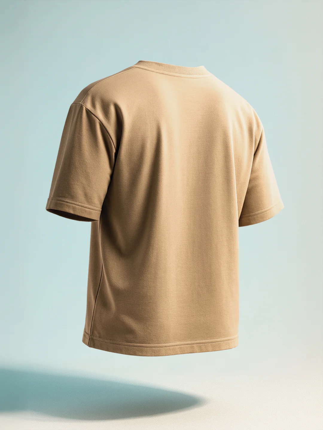 Men's Beige Relaxed Fit Embroided 240 GSM Resort Wear T-Shirt - Image 2