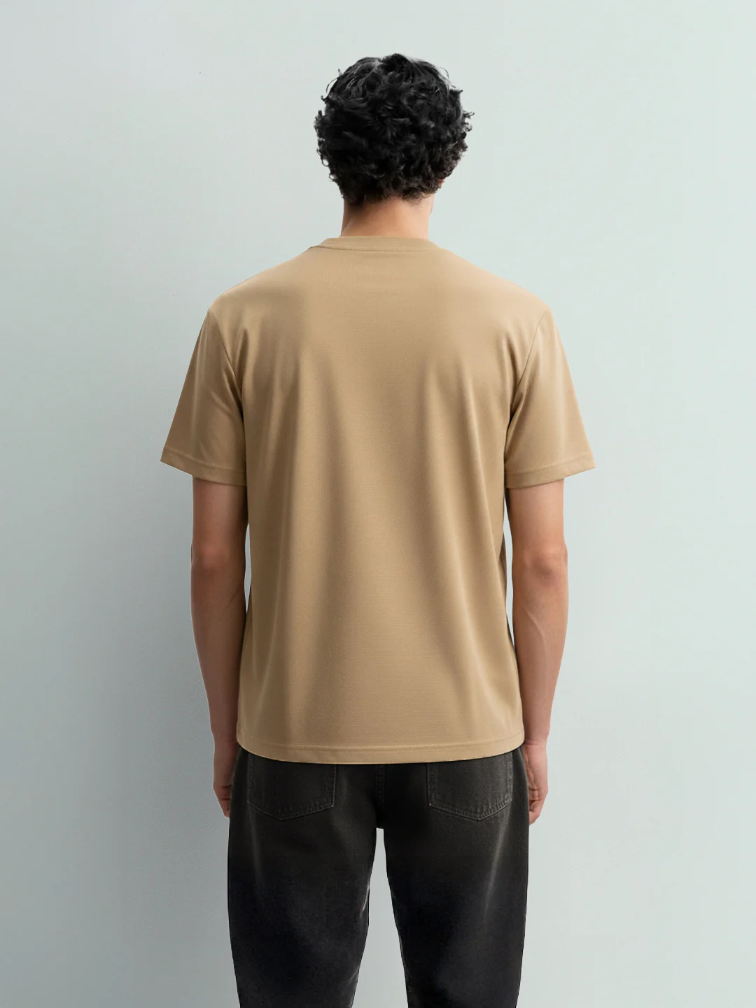 Men's Beige Relaxed Fit Embroided 240 GSM Resort Wear T-Shirt - Image 4