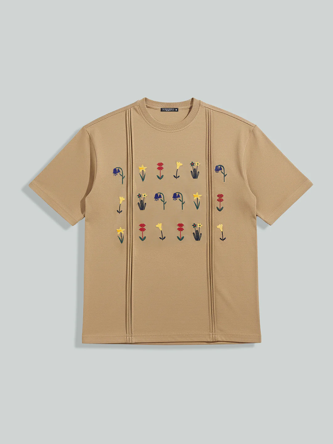 Men's Beige Relaxed Fit Embroided 240 GSM Resort Wear T-Shirt - Image 5