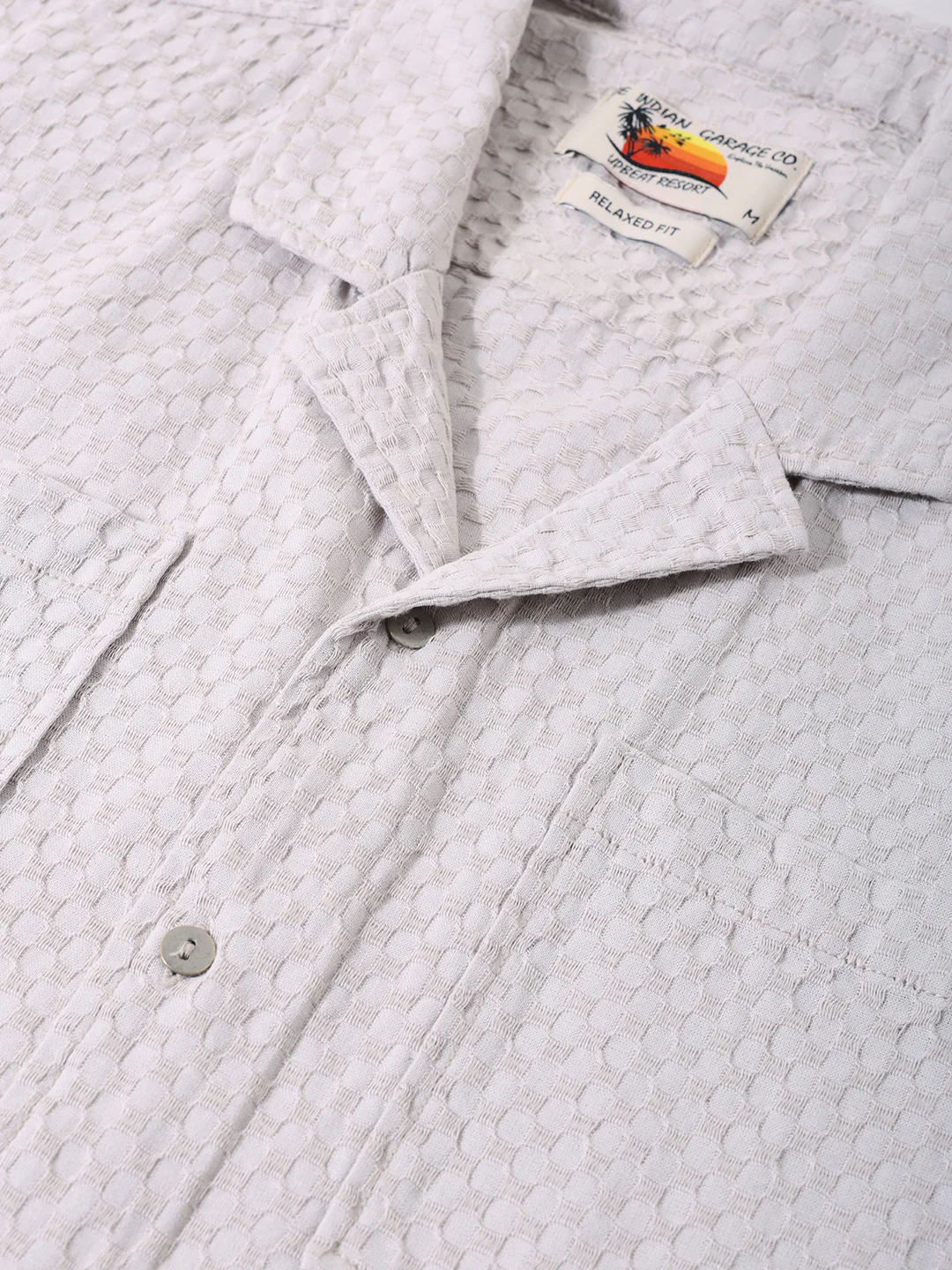 Men's Beige Relaxed Fit Geometric Print Resort Wear Shirt - Image 6
