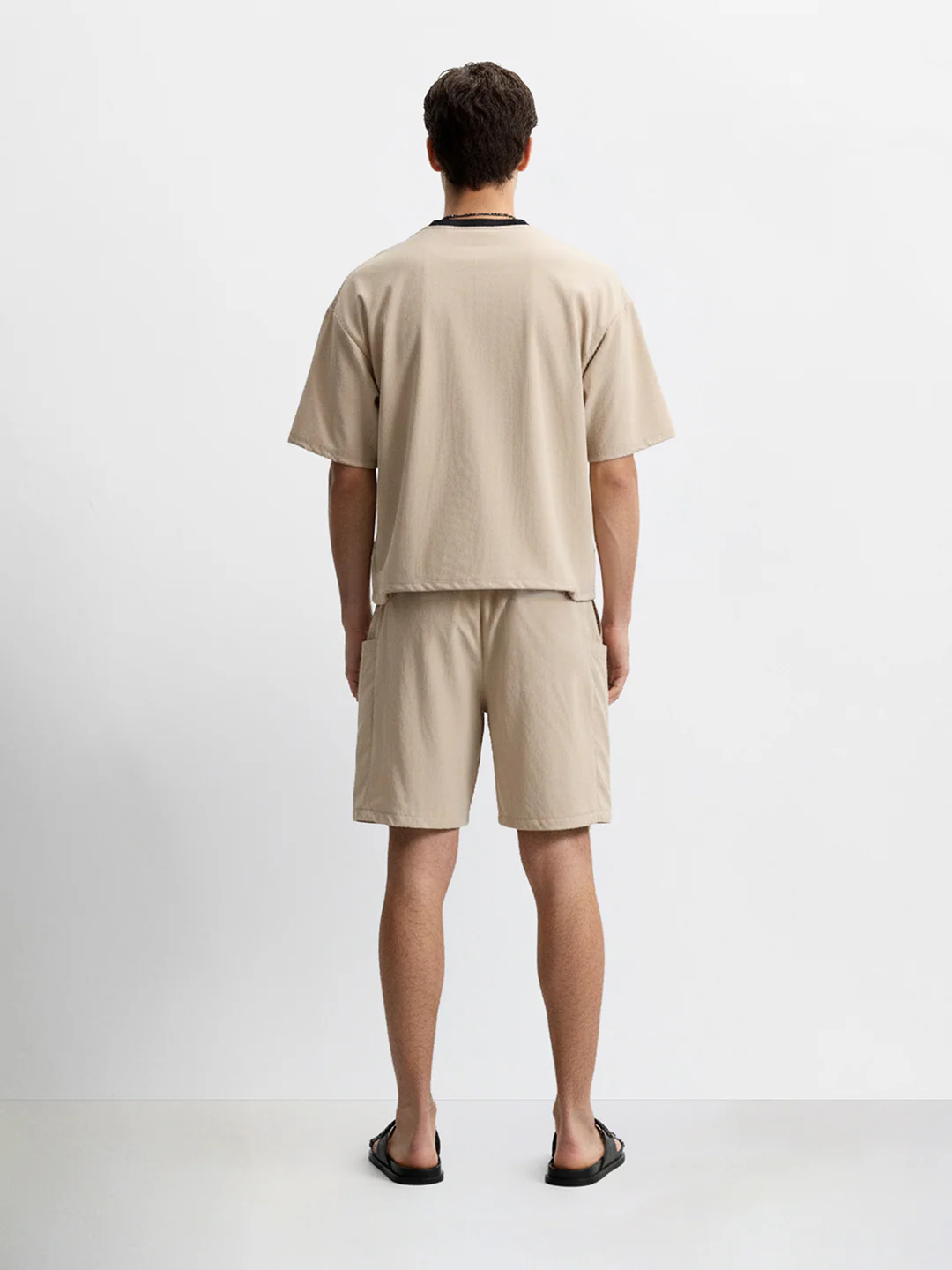 Men's Beige Relaxed Fit Solid Casual Coordinates - Image 2