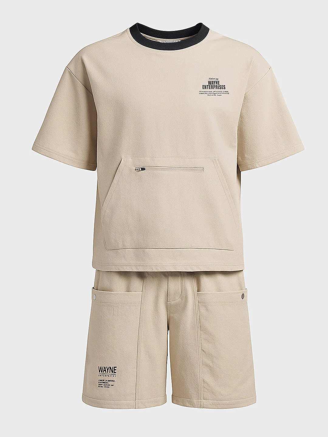 Men's Beige Relaxed Fit Solid Casual Coordinates - Image 3