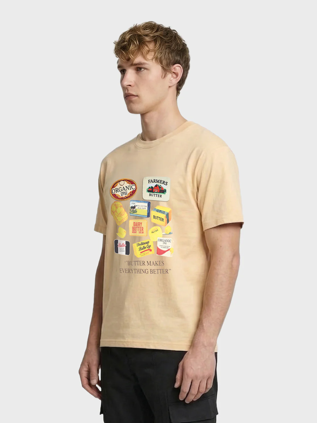Men's Beige Relaxed Fit Printed Casual T-Shirt - Image 3