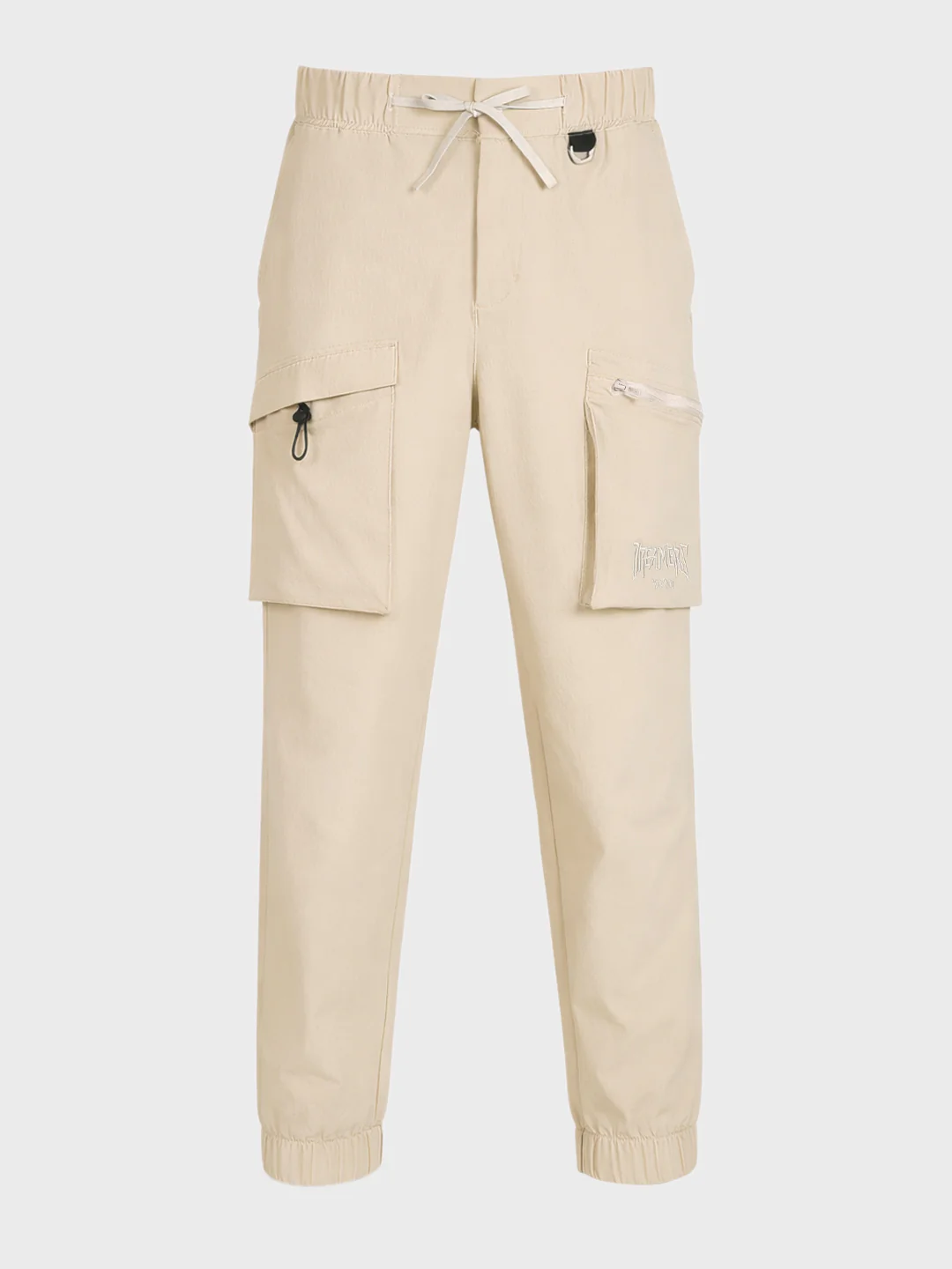 Men's Beige Relaxed Fit Solid Utility Cargo - Image 4