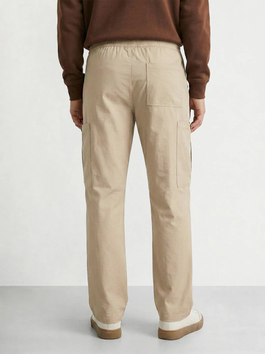 Men's Beige Relaxed Fit Solid Utility Cargo - Image 2