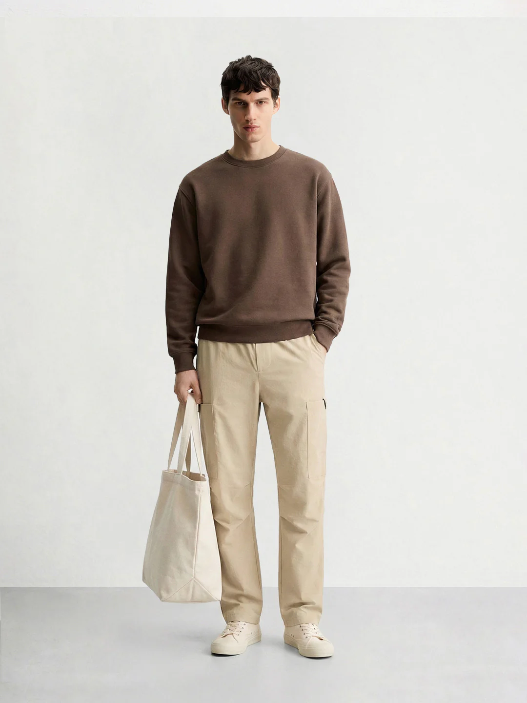 Men's Beige Relaxed Fit Solid Utility Cargo - Image 3